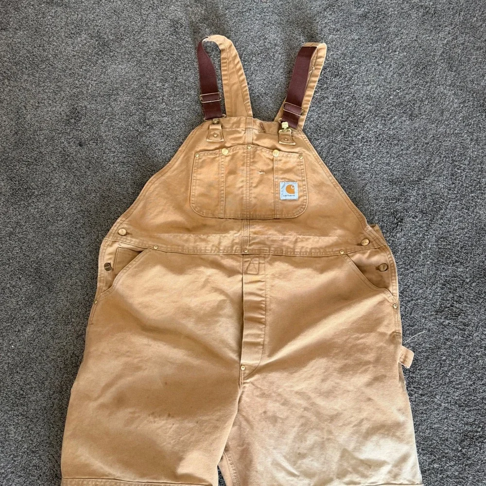 Vintage 1990 USA Carhartt Men Duck Bib Double Logger R01 Brown 44x30 Distressed